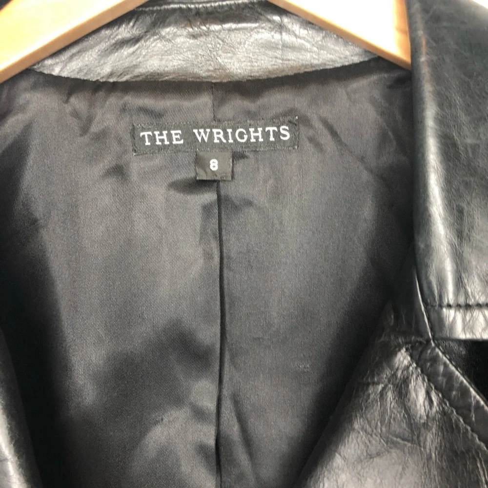 The Wrights Black Leather Double Breasted Jacket Moto Size 8 - Picture 3 of 13